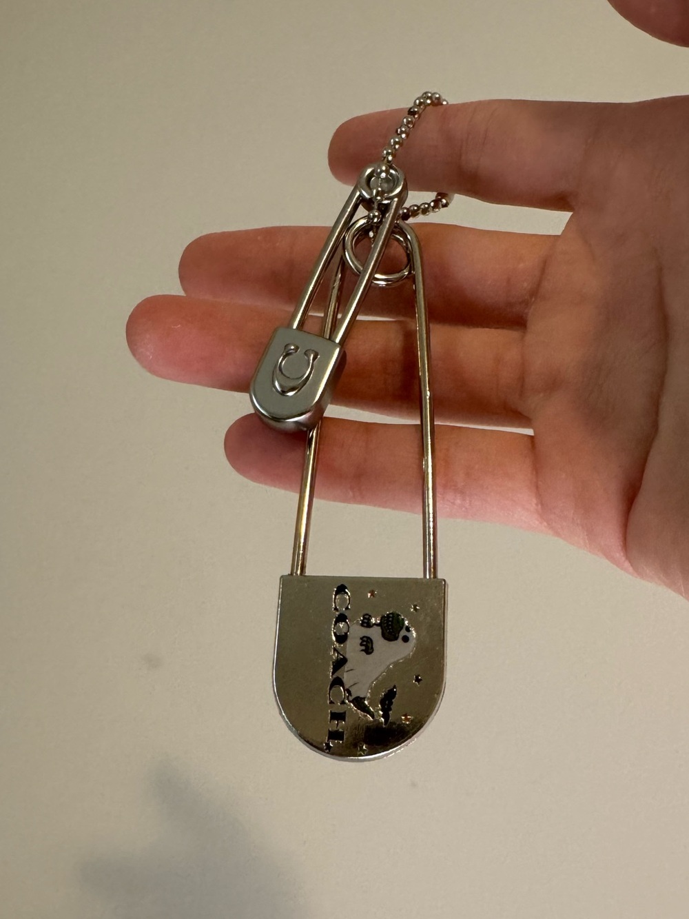 Coach silver safety pin + customized rexy goat safety-pin cluster keychain charm